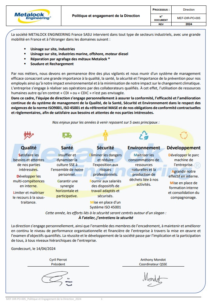 Politique et Engagement de la Direction 2024