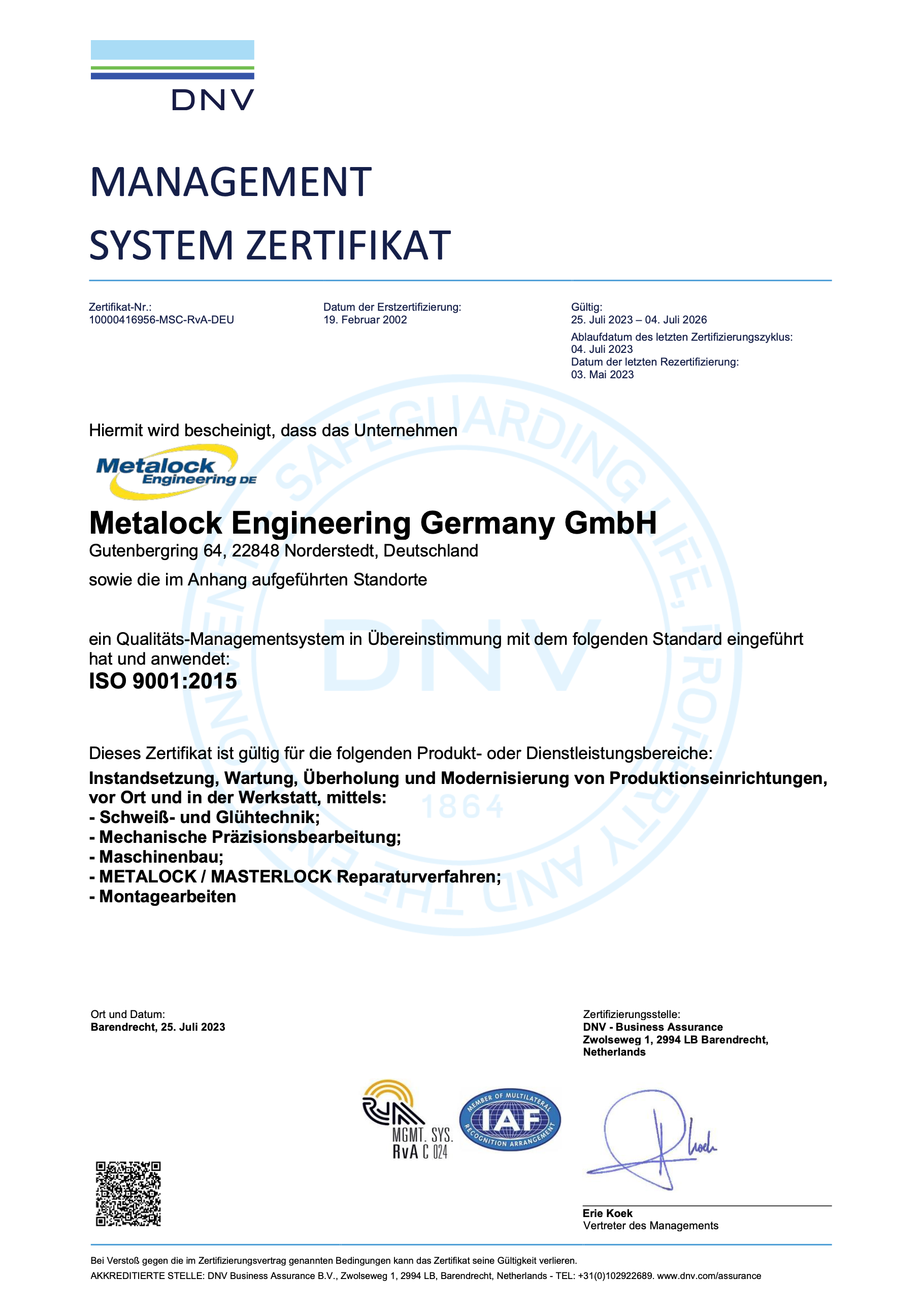DNV – Zertifikat ISO 9001:2015 - DE - bis 04072026