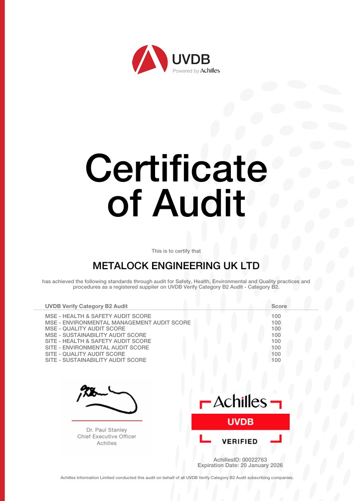 Achilles UVDB Certificate of Audit
