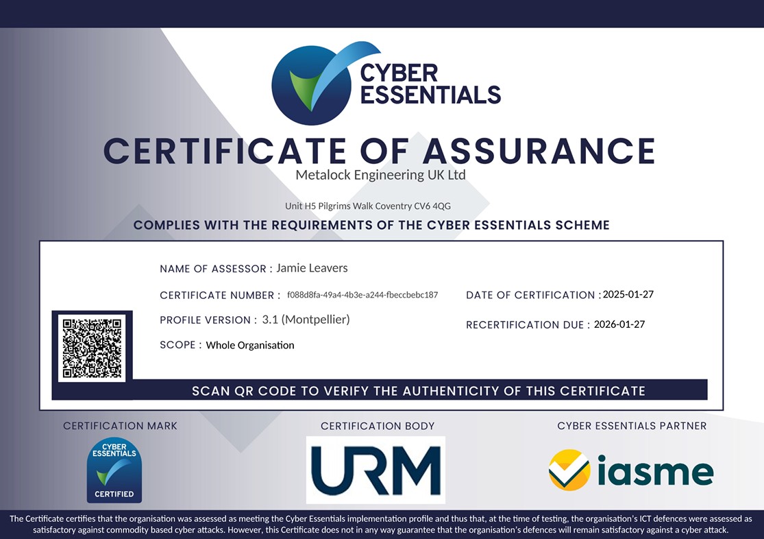Cyber Essentials - Certificate of Assurance