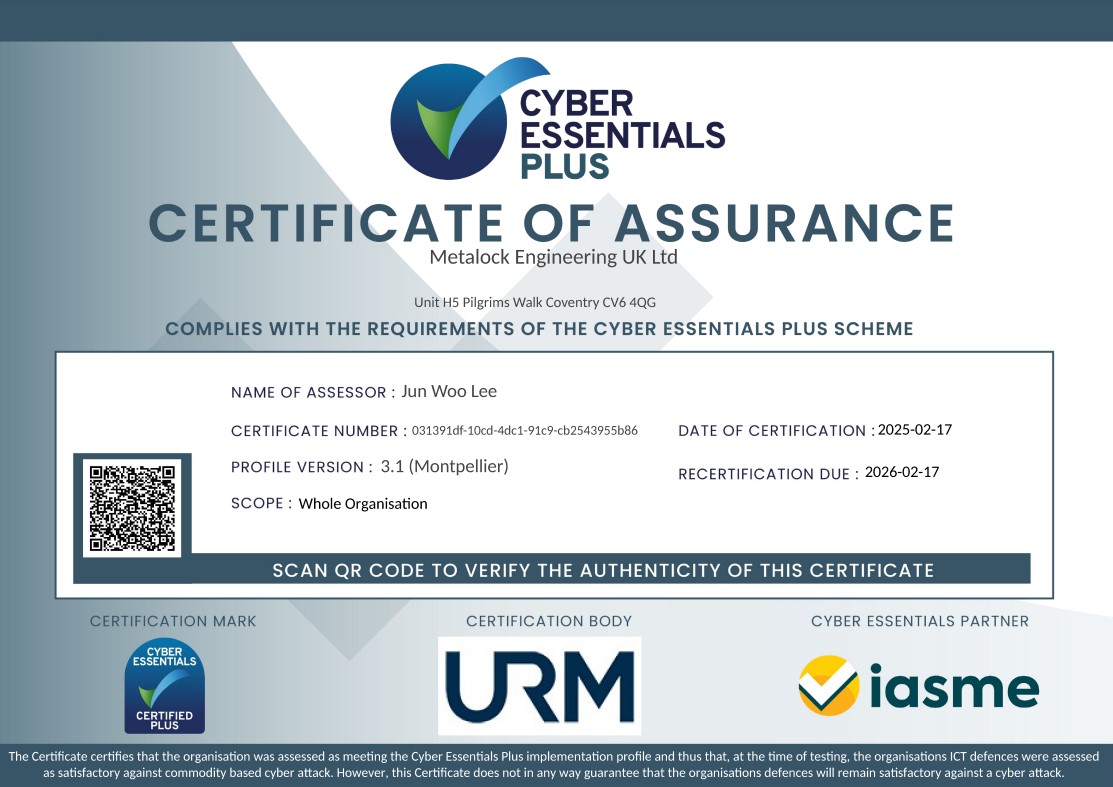 Cyber Essentials Plus - Certificate of Assurance